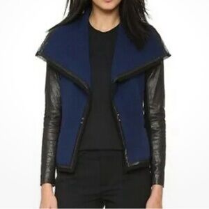 Vince Women's Leather Sleeve Bouclé Moto Wool Blend Jacket Size 6 W/ Stretch